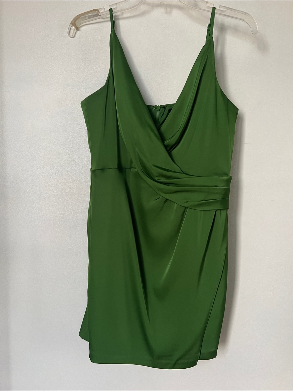 Aiden Mattox Green Draped V-Neck Spaghetti Strap Dress